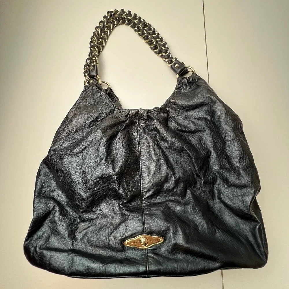 Elliott Luca pebbled black leather and chain purse shoulder bag